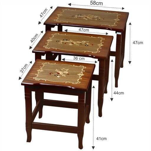 میز عسلی  چوبی معرق  مدل رویال کد 1100 زیر همشو مجموعه 3عددی  