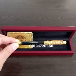 خودکار گلد فویلی 24عیار روکش طلا اورجینال به همراه حک اسم رایگان و جعبه چوبی و شناسنامه 