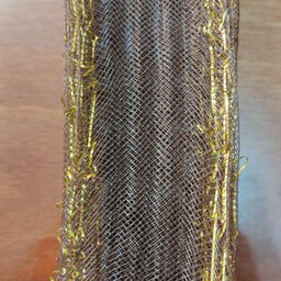 تور دبی یا نوار گرن رنگ شکلاتی با حاشیه طلایی عرض 4 سانتی متر و طول 100 سانتی متر - تور نوار روبان لوازم گلسازی 