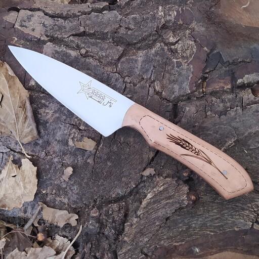 چاقو زنجان  برند فاضل مدل بیخصی با تیغه استیل فولاد ضدزنگ فوق العاده تیز و دسته چوبی زیبا 