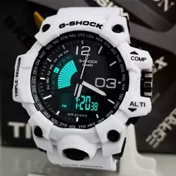 ساعت مچی جی شاک سفید (جیشاک G-Shock) دو موتوره (آنالوگ و دیجیتال) فول اسپرت

