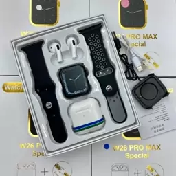 ساعت هوشمند و ایرپاد  و دو بند سیلکونی سری 8 مدل W26 pro max

