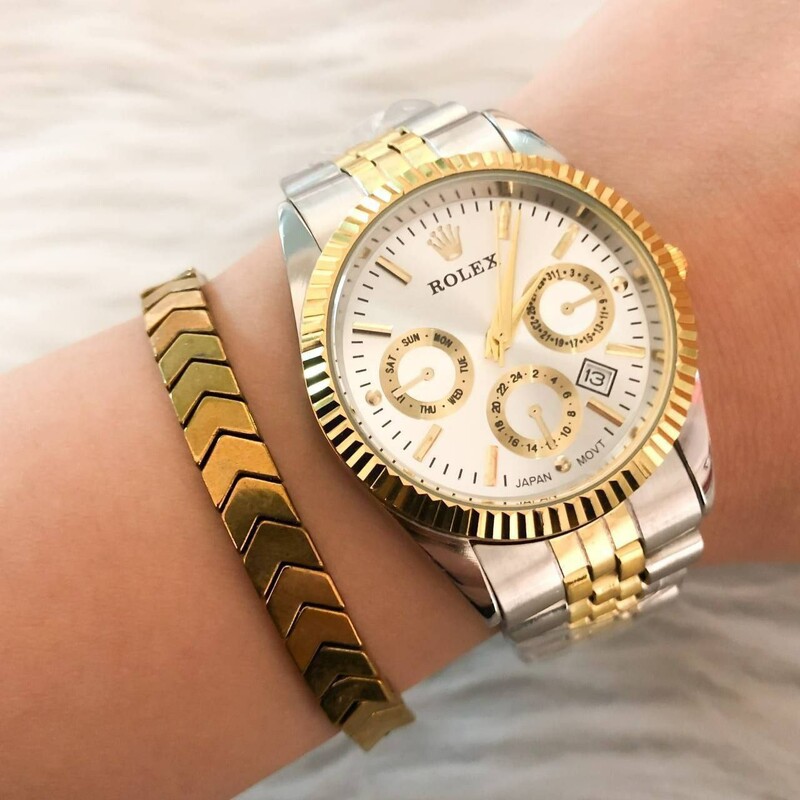 ساعت رولکس زنانه بند استیل همراه با دستبند ارسال رایگان 