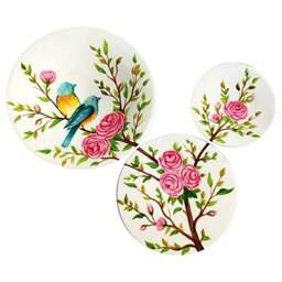 ست دیوارکوب سفال پرنده بهار گل و پرنده تابلوبشقاب نقاشی 
