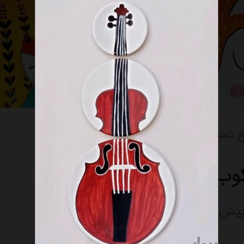 ست دیوارکوب سفال ویولونیست ویولون ویولونسل موسیقی آلات نوازندگی نوازنده تابلوبشقاب نقاشی