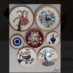 ست دیوارکوب سفال سنتی طرح جدید تابلوبشقاب سفالی نقاشی دکوراتیو غزال آهو چشم نظر پرنده