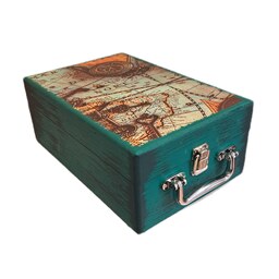 جعبه هدیه مدل چمدان چوبی طرح نقشه جهان1