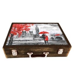 جعبه چوبی مدل چمدان بزرگ طرح لندن رویایی   