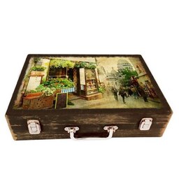 جعبه چوبی مدل چمدان بزرگ طرح پاریس رویایی9    