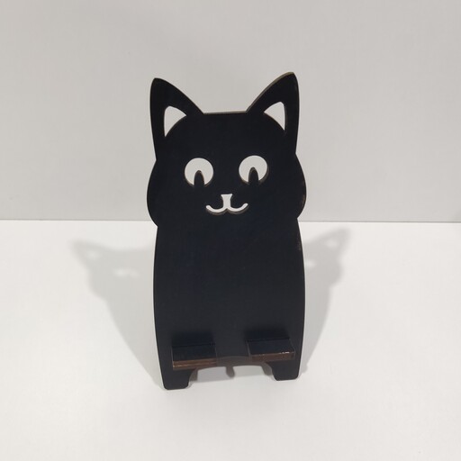 پایه چوبی نگهدارنده گوشی موبایل طرح گربه به رنگ مشکی (سیاه) -  کدe-3