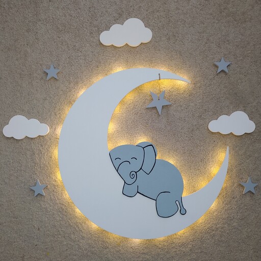چراغ خواب فیل و ماه اکسسوری چوبی کودک
