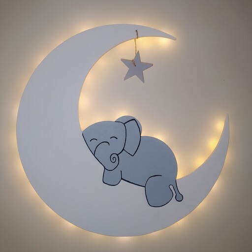 چراغ خواب فیل و ماه اکسسوری چوبی کودک