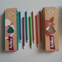 مدادرنگی 24 رنگ ژاپنی آرت لاین شکل هندسی سه گوش همراه با جامدادی  کیفیت عالی 