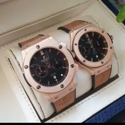 ساعت مچی ست مردانه و زنانه هابلوت بند رابر روکش چرم HUBLOT 
