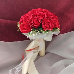 دسته گل عروس مصنوعی رز قرمز  فومی عقد عروسی حنابندان 