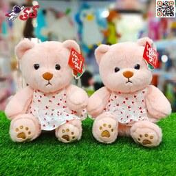 عروسک خرس صورتی لباس گلدار اسباب بازی Plush Teddy Bear doll 60099
