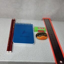 ست مداد مشکی و قرمز استدلر پاک کن رنگی فکتیس تراش فکتیس خط کش 20سانتی فلزی دفترچه یادداشت 
