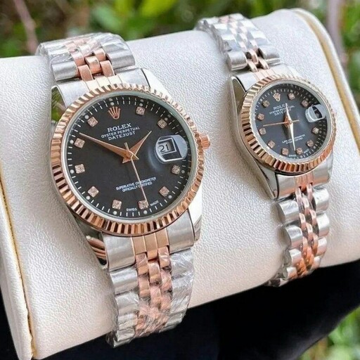 ست زنانه مردانه ساعت مچی بند استیل توپر ضداب رولکس دیت جاست Rolex Date just