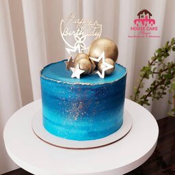 کیک خونگی مردانه آبی آبرنگی و طلایی