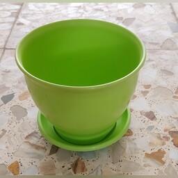 گلدان پلاستیکی مرغوب رنگی(سبز فسفری) با زیرگلدانی