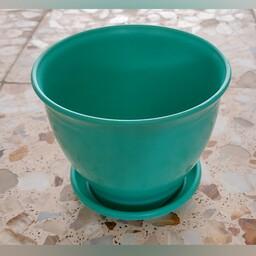گلدان پلاستیکی مرغوب رنگی(سبز فیروزه ای) با زیرگلدانی