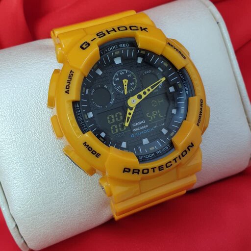 ساعت مچی مردانه و پسرانه کاسیو جی شاک دور قاب زرد پررنگ CASIO G SHOCK