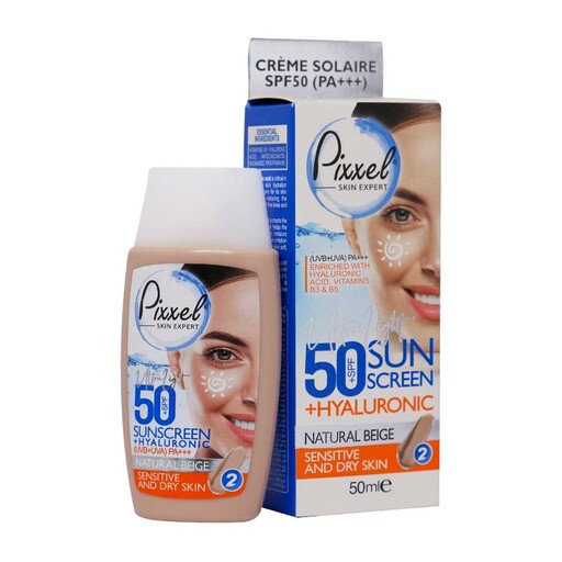 کرم ضد آفتاب پیکسل مخصوص پوست خشک تا نرمال و حساس با SPF 50 و رنگ بژ طبیعی 