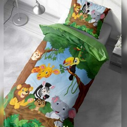 سرویس روتختی یک نفره پسرانه سه بعدی (یکنفره3d) با ضمانت طرح جنگل حیوانات مناسب کودک و نوجوان برای تخت  با عرض90