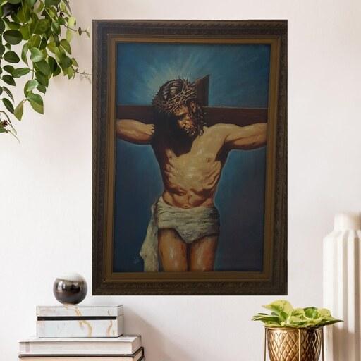 نقاشی حضرت عیسی مسیح رنگ روغن روی بوم 60در 90 