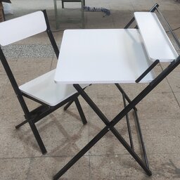 میز و صندلی تحریر تاشوی دانشجویی (سفید- نوار  پی وی سی) برند مشتاق 