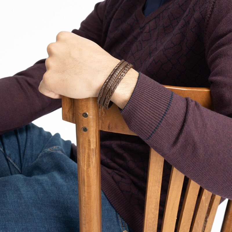 دستبند چرم طبیعی زنانه و مردانه بیسراک کد 119N- Ghahvei