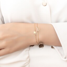 دستبند ظریف  و زنانه دوتایی ماه و ستاره طلایی(جنسش استیله و رنگ ثابته)
