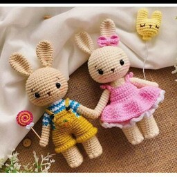 عروسک بافتنی خرگوش دختر و پسر هردو باهم