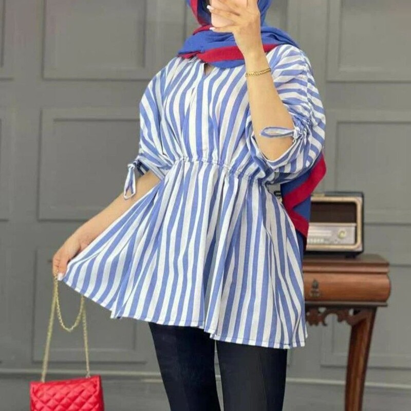 مانتو عروسکی کمرکش جنس لنین ایرانی فری سایز تا46 قد 75(حراجی)