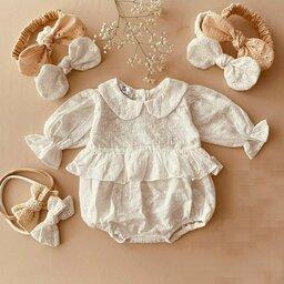 لباس نوزادی دخترانه رنگ مشکی این کار مناسب محرم هست.بادی خامه دوزی سفید قابل سفارش از 0 تا 2 سال