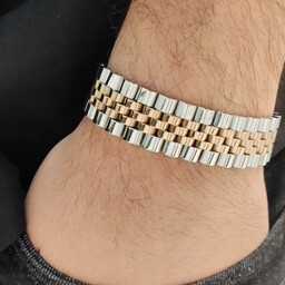 دستبند رولکس نقره ای رزگلد سایز17میل