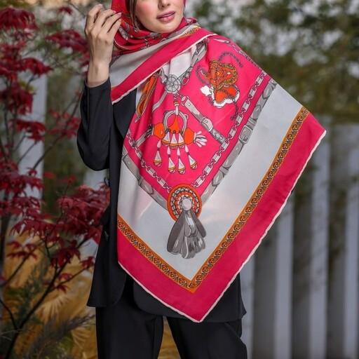 روسری نخ گارزا  قواره 140 دور دستدوز مناسب فصل بهار و تابستان دارای 6 رنگ زیبا 