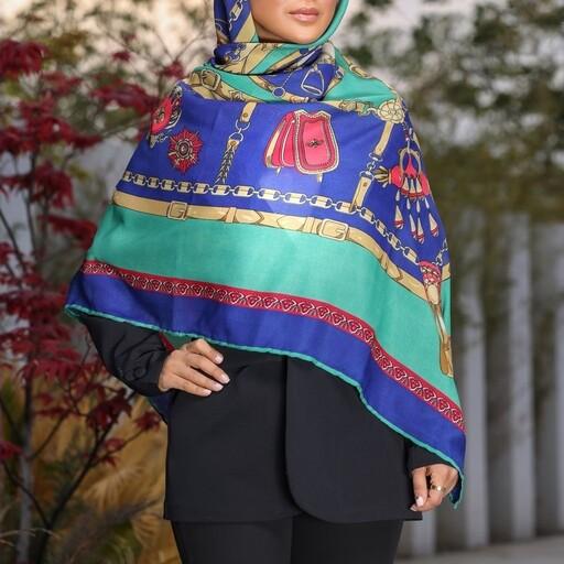 روسری نخ گارزا  قواره 140 دور دستدوز مناسب فصل بهار و تابستان دارای 6 رنگ زیبا 