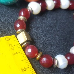 دستبند ترکیبی مروارید اصل و سنگ عقیق به همراه قفل و یراق استیل رنگ ثابت کد 540