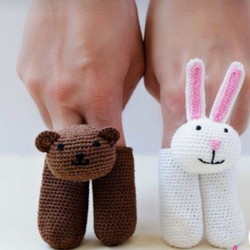 عروسک بافتنی انگشتی خرگوش و خرس 