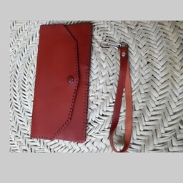 کیف پول چرم طبیعی دستدوز با بند جداشونده ( کیف پول زنانه و مردانه ) (کیف چرم ) ( کیف زنانه )