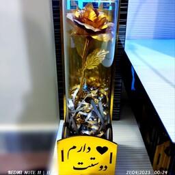 باکس گل رز  طلای دارای استوانه شیشه ای