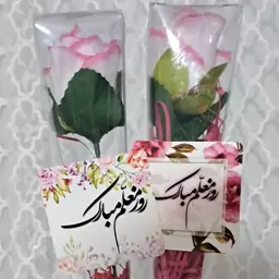 گل مصنوعی تک شاخه با باکس تلقی 