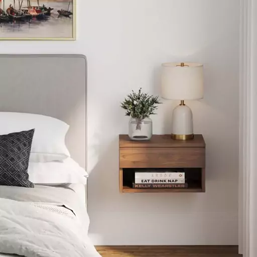 میز پاتختی مدل Nightstand  ام دی اف برجسته درجه یک گردویی رنگ