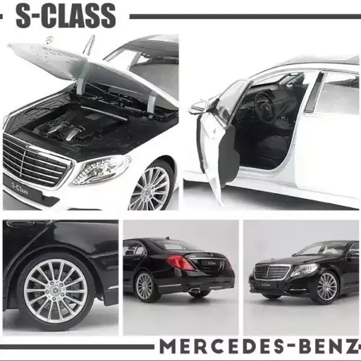 ماکت ماشین - مرسدس بنز اس کلاس سفید - Mercedes Benz S Class - مقیاس 1.24 ویلی Welly - فلزی - فرمان پذیر - سه درب بازشو