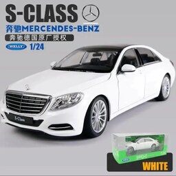 ماکت - ماشین فلزی - مرسدس بنز S Class سفید - مقیاس 1.24 برند ویلی Welly - فرمان پذیر،3 درب بازشو - Mercedes Benz S Class