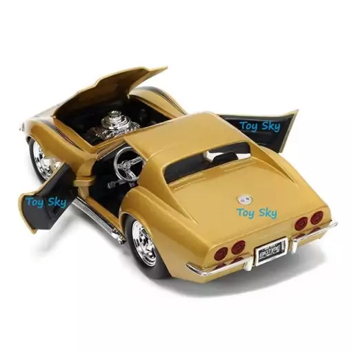 ماکت ماشین - کوروت استینگری 1969 - 1969 Corvette Stingray - مقیاس 1.24 برند جادا Jada طلائی - فلزی - دربها و کاپوت بازشو