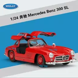 ماکت ماشین - مرسدس بنز 300 Mercedes Benz 300 SL - SL - مقیاس 1.24 ویلی Welly - فلزی - فرمان پذیر - دربها و کاپوت بازشو