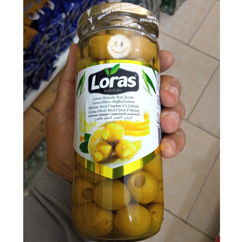 زیتون سبز مغز لیموی لوراس ( Loras ) شیشه ی 730 گرم ترکیه 