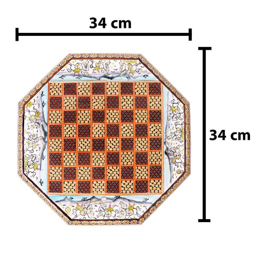 شطرنج صفحه تخت 8 ضلعی خاتم کاری(طرح شکار)